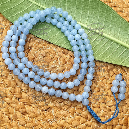 Celestite Tibetan Necklace For Connecting With Angels, Celestite Mala, Statement Necklace 108 Bead Japa Mala, Gift For Yoga Lover
