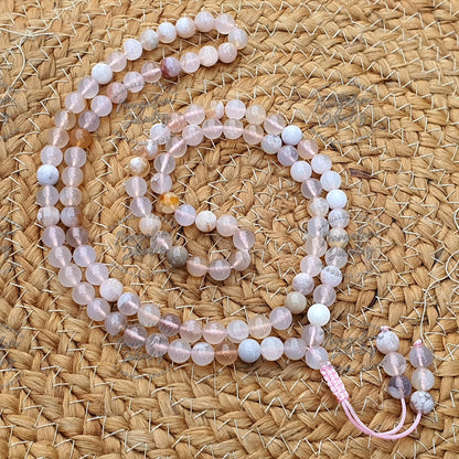 Flower Carnelian Mala Necklace, Gift For Yoga Lovers, Statement Necklace, 108 Mala Beads, Handmade Jewelry