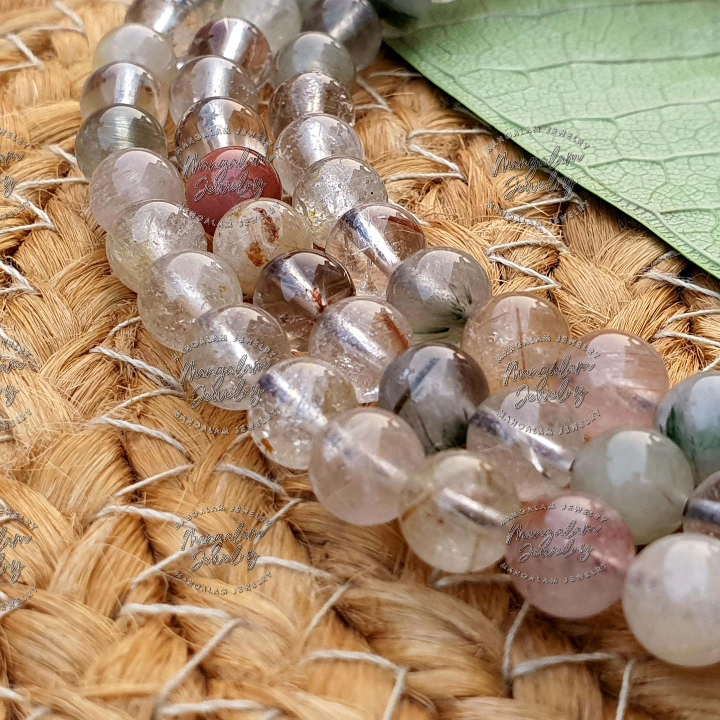 Mix Rutile Quartz Necklace, Mix Rutile Quartz Tibetan Mala, Statement Necklace, Yoga Gifts