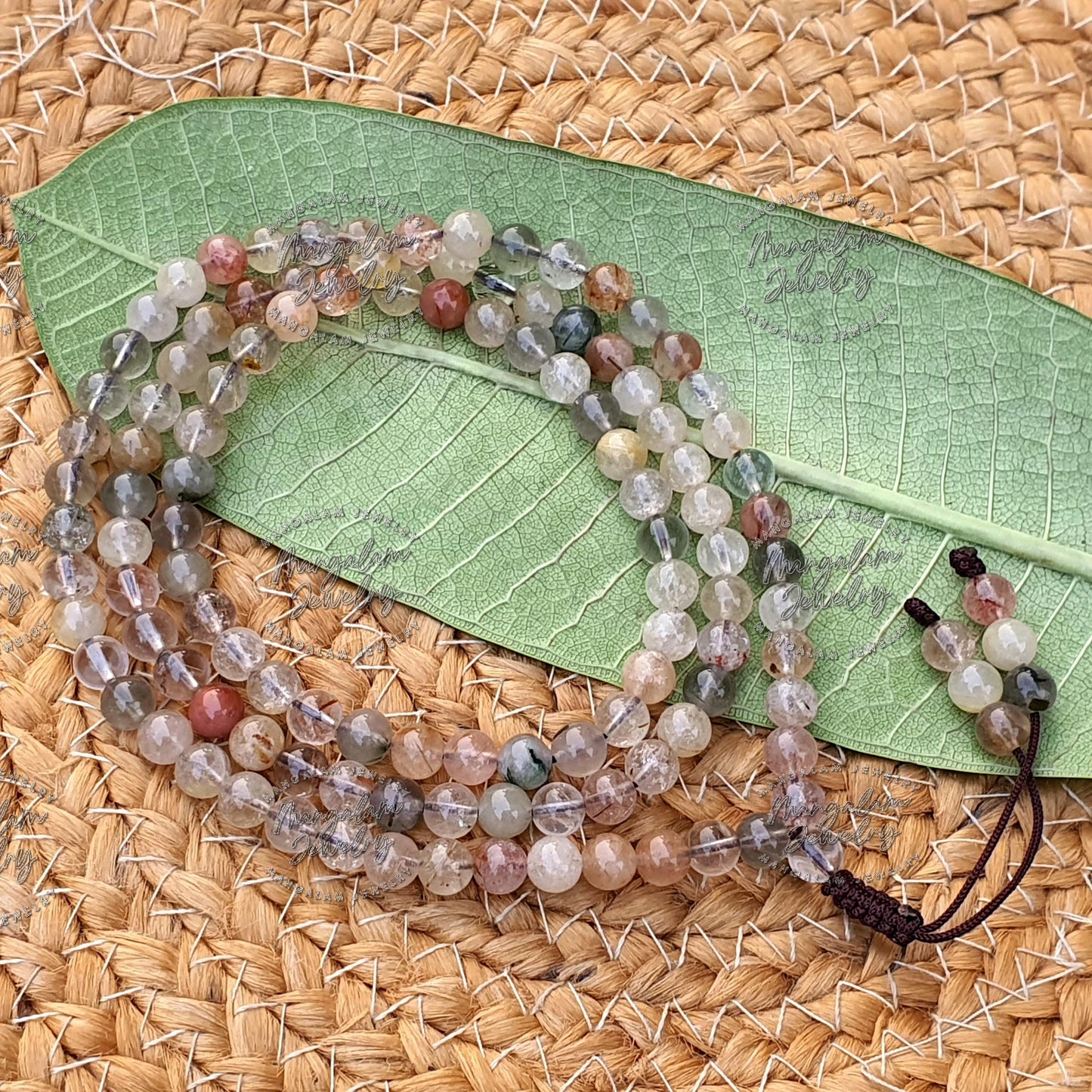 Mix Rutile Quartz Necklace, Mix Rutile Quartz Tibetan Mala, Statement Necklace, Yoga Gifts