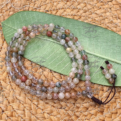 Mix Rutile Quartz Necklace, Mix Rutile Quartz Tibetan Mala, Statement Necklace, Yoga Gifts