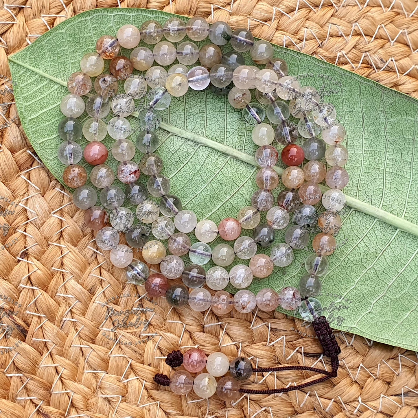 Mix Rutile Quartz Necklace, Mix Rutile Quartz Tibetan Mala, Statement Necklace, Yoga Gifts