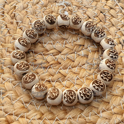 Handcarved Om & Swastik Tulsi Bracelet, Tulasi Bracelet, Pure Tulsi Beads, Holy Basil Seeds, Tulsi Basil Mala Bracelet, Yoga Gifts -Handmade