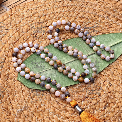 Bamboo Leaf Agate Necklace, Bamboo Leaf Agate Necklace, Meditation Mala Gift For Yoga Lover
