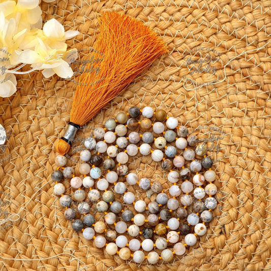Bamboo Leaf Agate Necklace, Bamboo Leaf Agate Necklace, Meditation Mala Gift For Yoga Lover