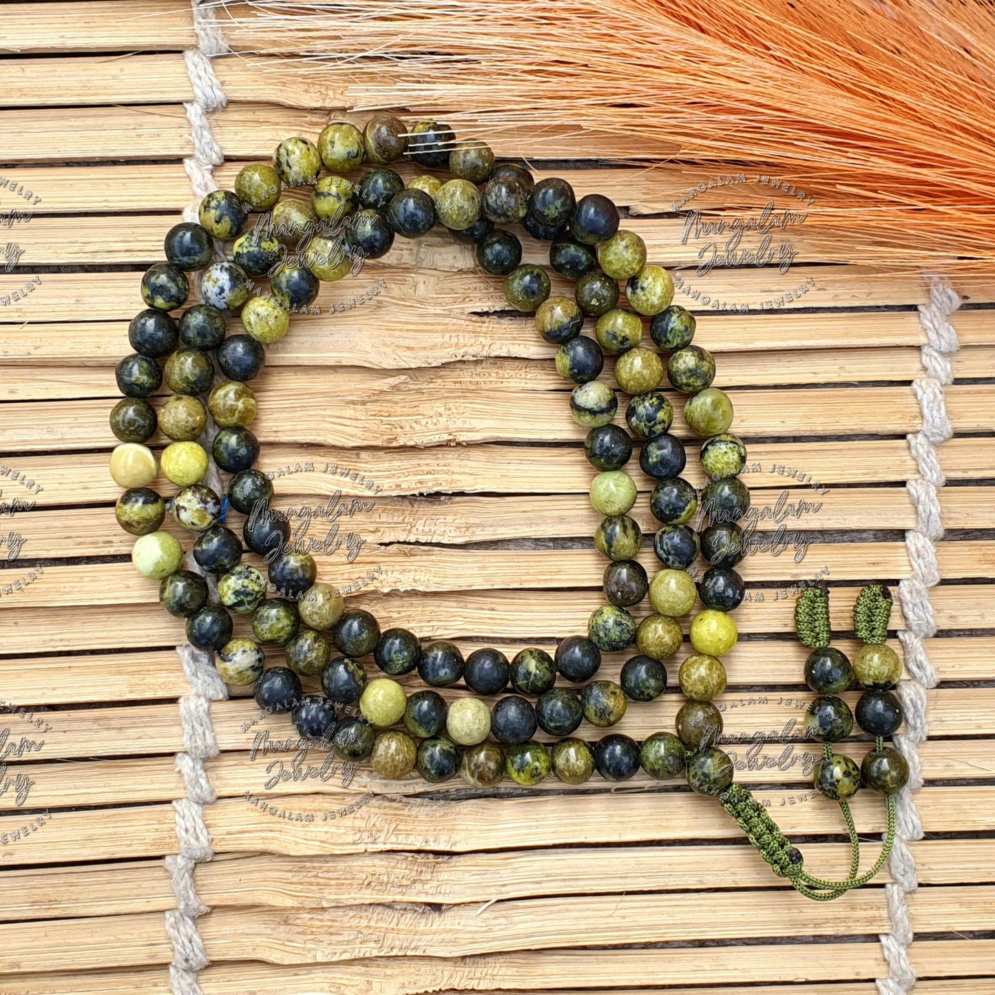 Serpentine Mala, Serpentine Necklace, Hand Knotted Mala, 108 Mala Beads, Bohemian Jewelry, Statement Necklet, Handmade Jewelry