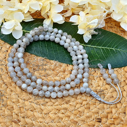 Gray Moonstone Necklace For Perceiving, Gray Moonstone Mala, Handmade Mala, 108 Mala Bead Necklace, Mediatation Mala, Gemstone Necklace