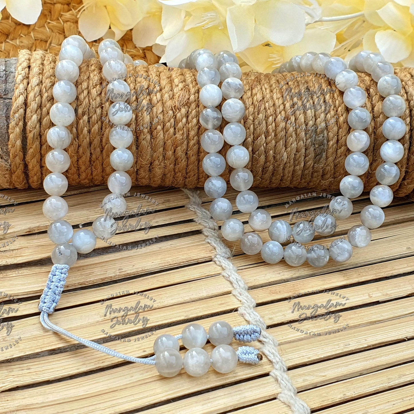 Gray Moonstone Necklace For Perceiving, Gray Moonstone Mala, Handmade Mala, 108 Mala Bead Necklace, Mediatation Mala, Gemstone Necklace