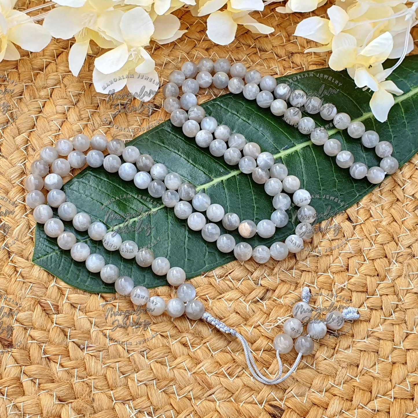 Gray Moonstone Necklace For Perceiving, Gray Moonstone Mala, Handmade Mala, 108 Mala Bead Necklace, Mediatation Mala, Gemstone Necklace