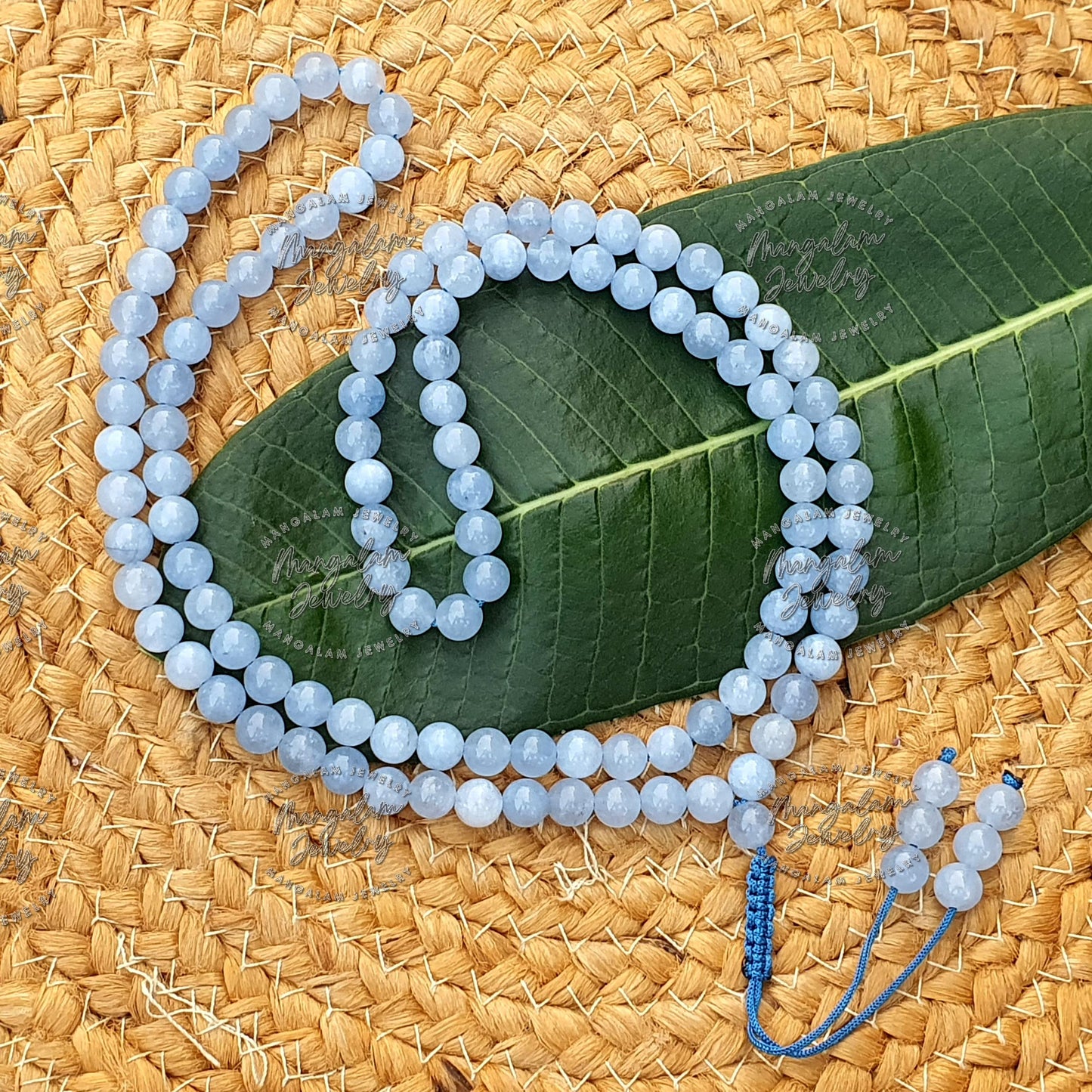 Celestite Tibetan Necklace For Connecting With Angels, Celestite Mala, Statement Necklace 108 Bead Japa Mala, Gift For Yoga Lover