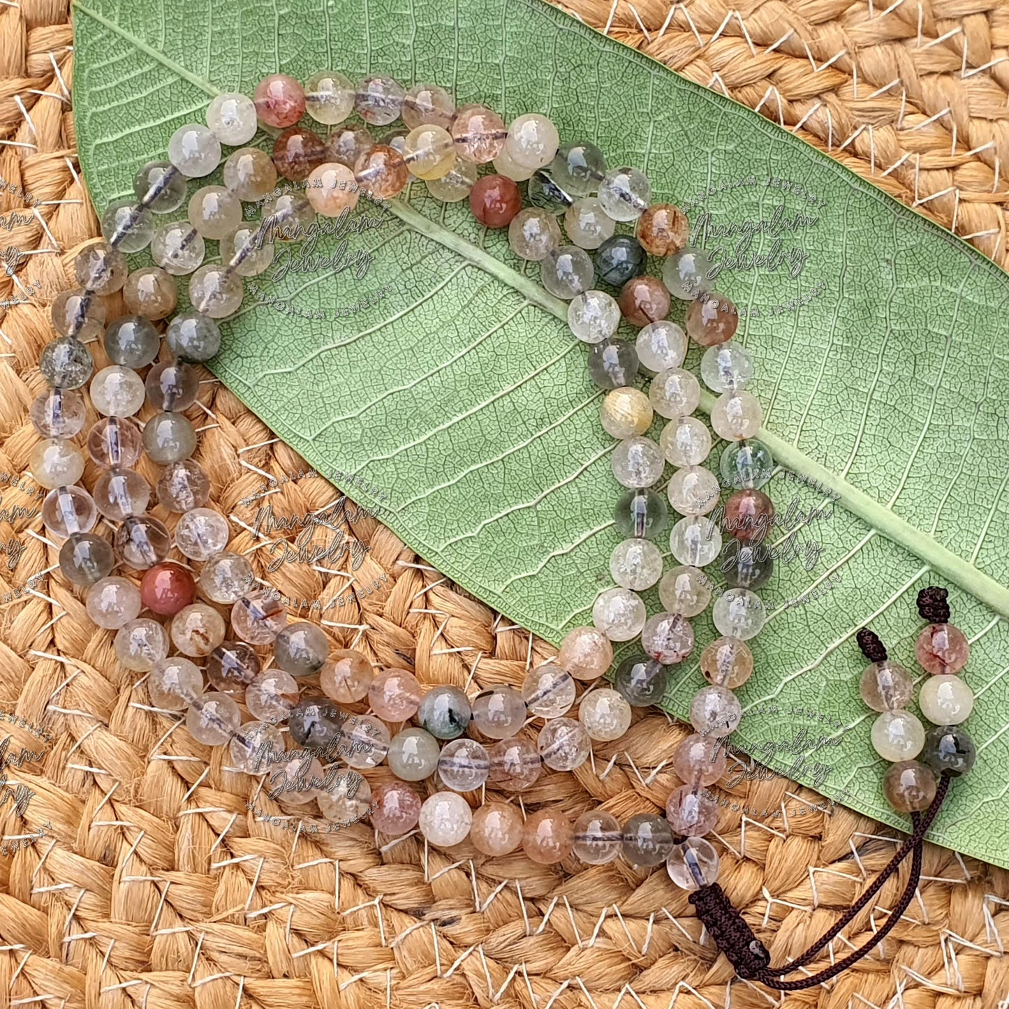Mix Rutile Quartz Necklace, Mix Rutile Quartz Tibetan Mala, Statement Necklace, Yoga Gifts