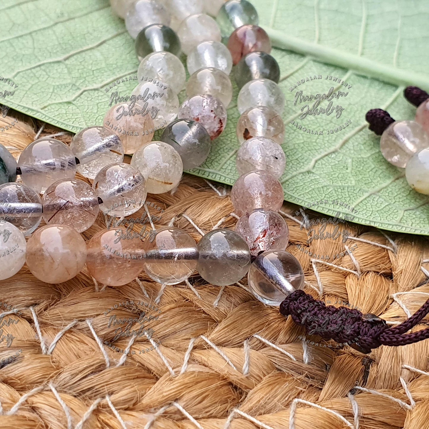 Mix Rutile Quartz Necklace, Mix Rutile Quartz Tibetan Mala, Statement Necklace, Yoga Gifts