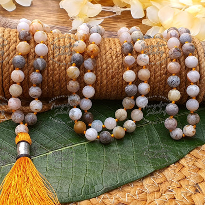Bamboo Leaf Agate Necklace, Bamboo Leaf Agate Necklace, Meditation Mala Gift For Yoga Lover