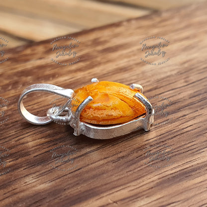 Natural Double Sided Brown Mach Mani Stone Pendant in 925 Silver Rare Fish Pearl Matsya Mani Gemstone Fish Pearl Pendant Kuber Mani stone