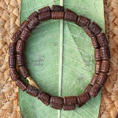 Radhe Radhe Engraved Tulasi Bead Necklace Kanthi, India Women Men Mala Religious Jewelry, Hindu Krishna Prayer Mala, Holy Basil Wood Bead