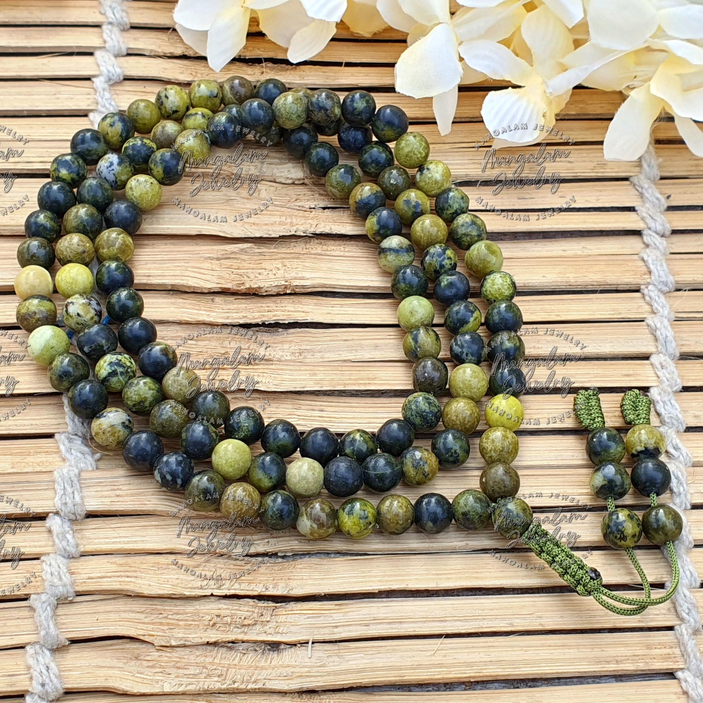 Serpentine Mala, Serpentine Necklace, Hand Knotted Mala, 108 Mala Beads, Bohemian Jewelry, Statement Necklet, Handmade Jewelry