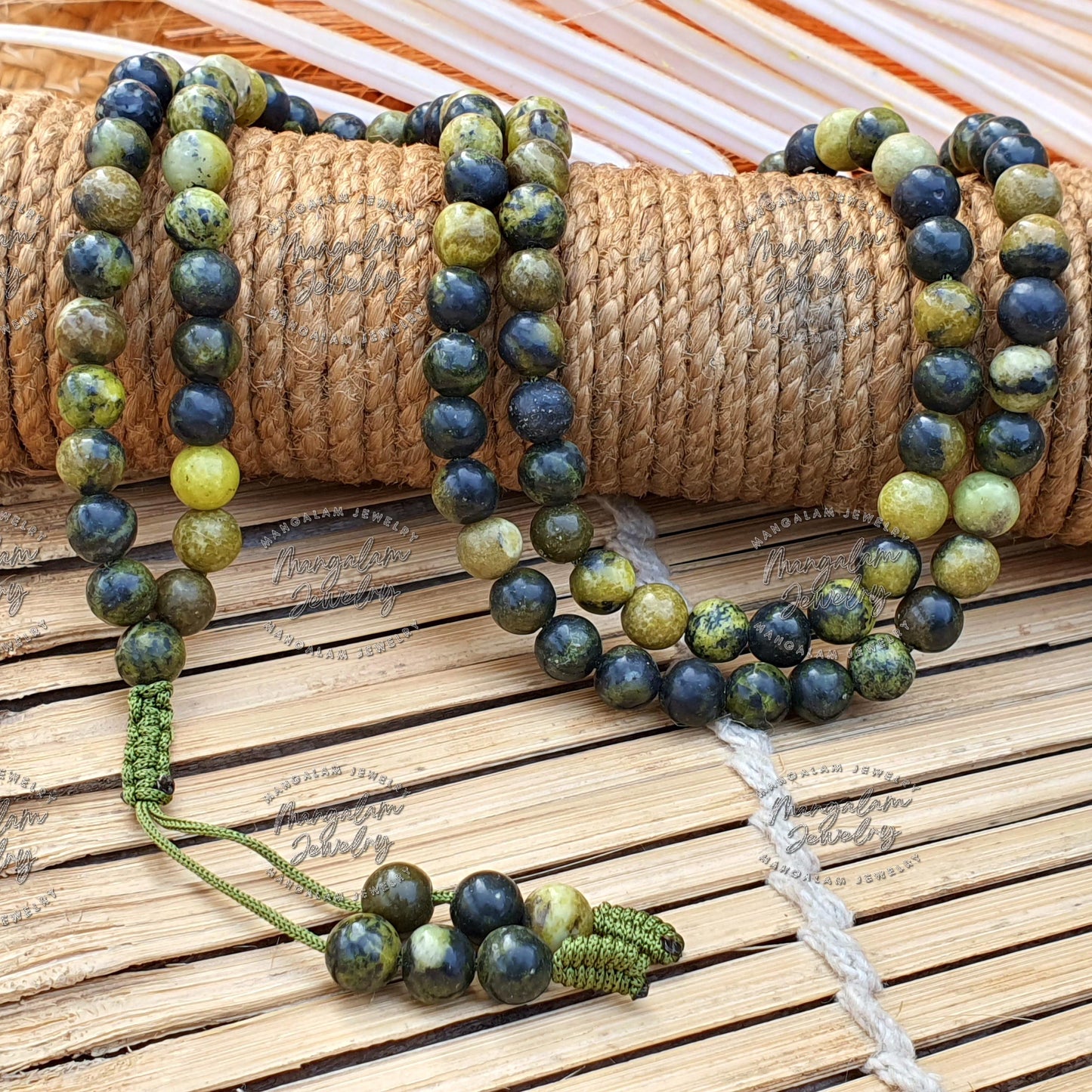 Serpentine Mala, Serpentine Necklace, Hand Knotted Mala, 108 Mala Beads, Bohemian Jewelry, Statement Necklet, Handmade Jewelry