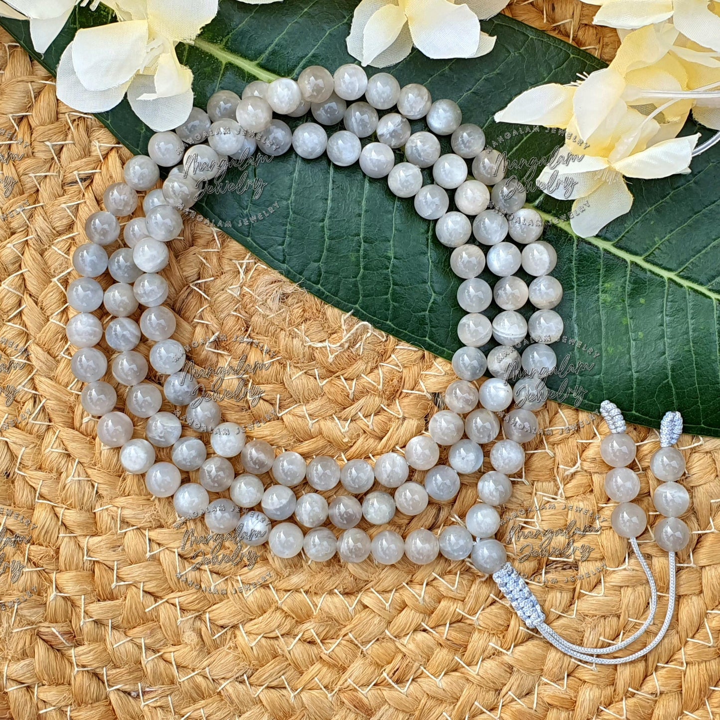 Gray Moonstone Necklace For Perceiving, Gray Moonstone Mala, Handmade Mala, 108 Mala Bead Necklace, Mediatation Mala, Gemstone Necklace