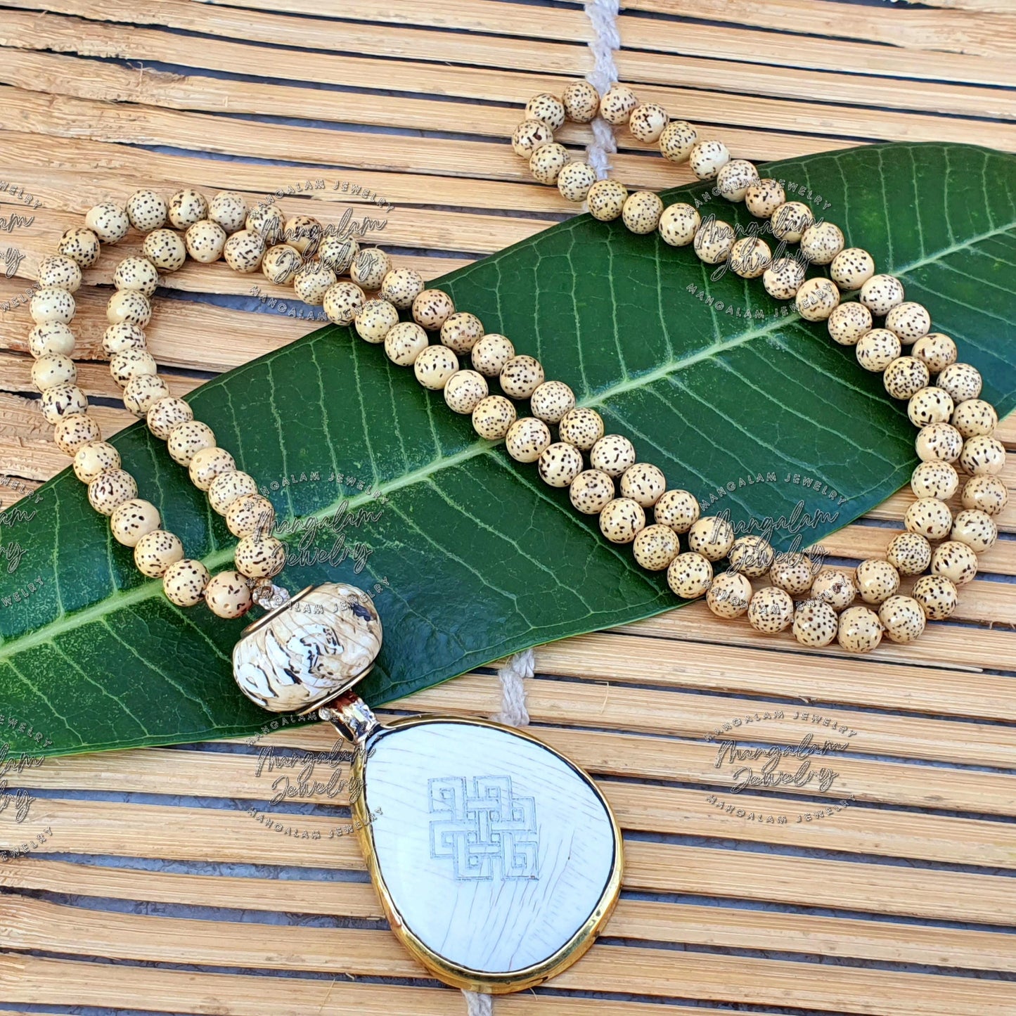 Lotus Seed Endless Knot Conch Mala, Tibetan 108 Bead from Nepal, Buddhist Meditation Mala, Japa Mala, Nepali Lotus Seed Handmade Necklace.