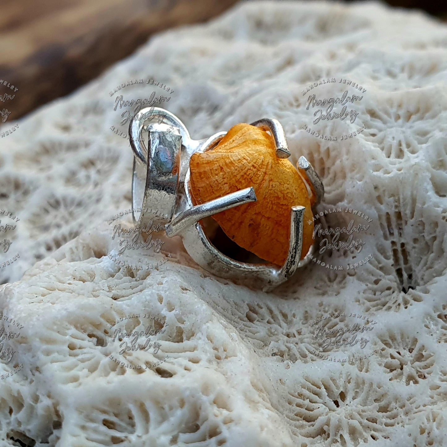 Natural Double Sided Brown Mach Mani Stone Pendant in 925 Silver Rare Fish Pearl Matsya Mani Gemstone Fish Pearl Pendant Kuber Mani stone