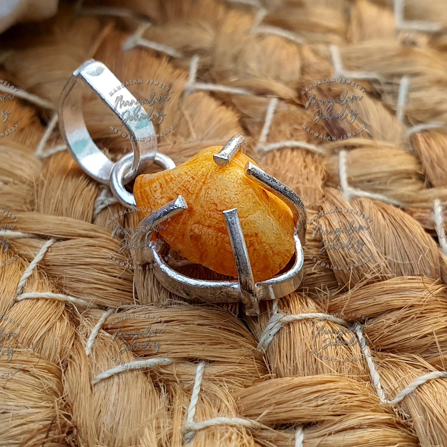 Natural Double Sided Brown Mach Mani Stone Pendant in 925 Silver Rare Fish Pearl Matsya Mani Gemstone Fish Pearl Pendant Kuber Mani stone
