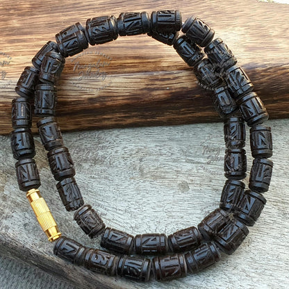 Radhe Radhe Engraved Tulasi Bead Necklace Kanthi, India Women Men Mala Religious Jewelry, Hindu Krishna Prayer Mala, Holy Basil Wood Bead