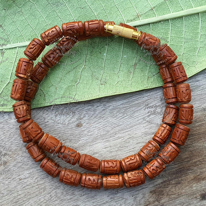 Radhe Radhe Engraved Tulasi Bead Necklace Kanthi, India Women Men Mala Religious Jewelry, Hindu Krishna Prayer Mala, Holy Basil Wood Bead