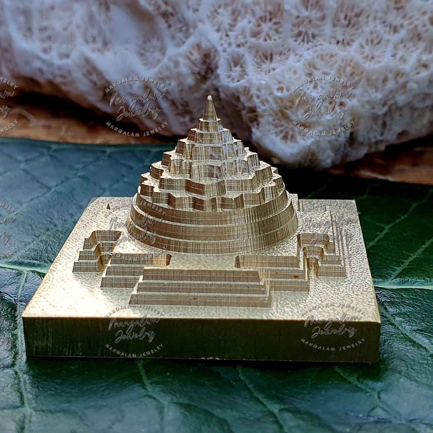 Akhand Meru Shree Yantra in Brass, Shri Yantra, Shri Chakra Yantra, Single piece Maha Meru Sri Yantra - Vastu, Prosperity & Abundance