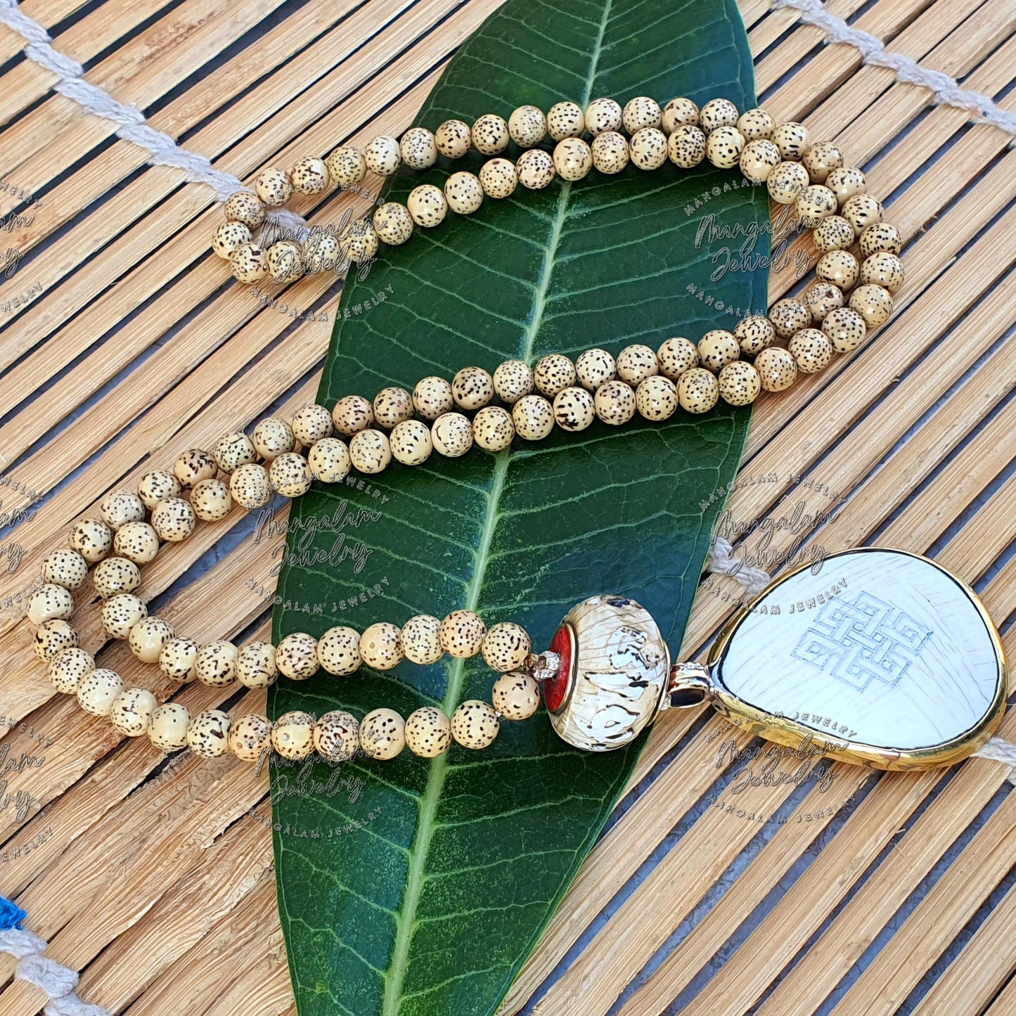 Lotus Seed Endless Knot Conch Mala, Tibetan 108 Bead from Nepal, Buddhist Meditation Mala, Japa Mala, Nepali Lotus Seed Handmade Necklace.