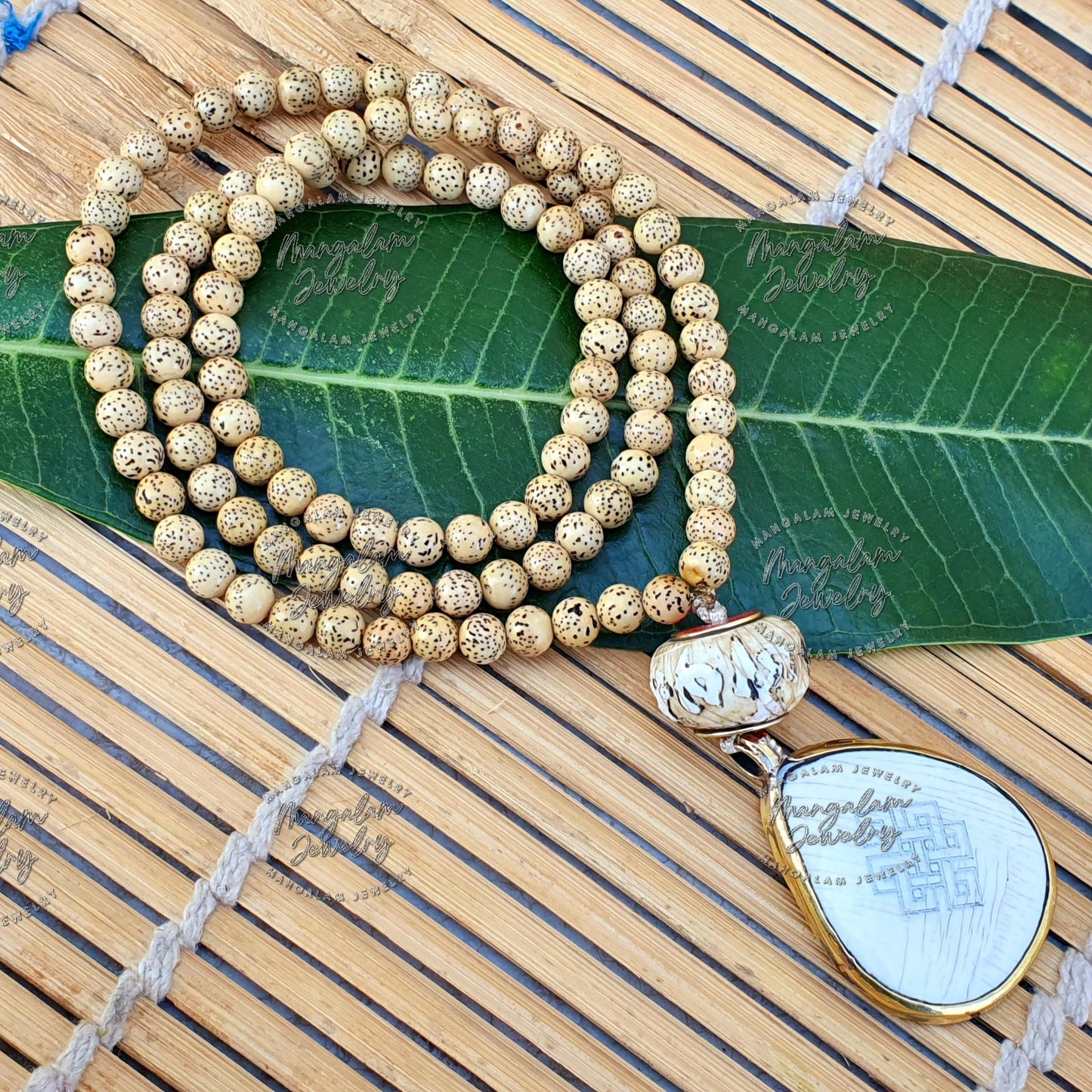 Lotus Seed Endless Knot Conch Mala, Tibetan 108 Bead from Nepal, Buddhist Meditation Mala, Japa Mala, Nepali Lotus Seed Handmade Necklace.