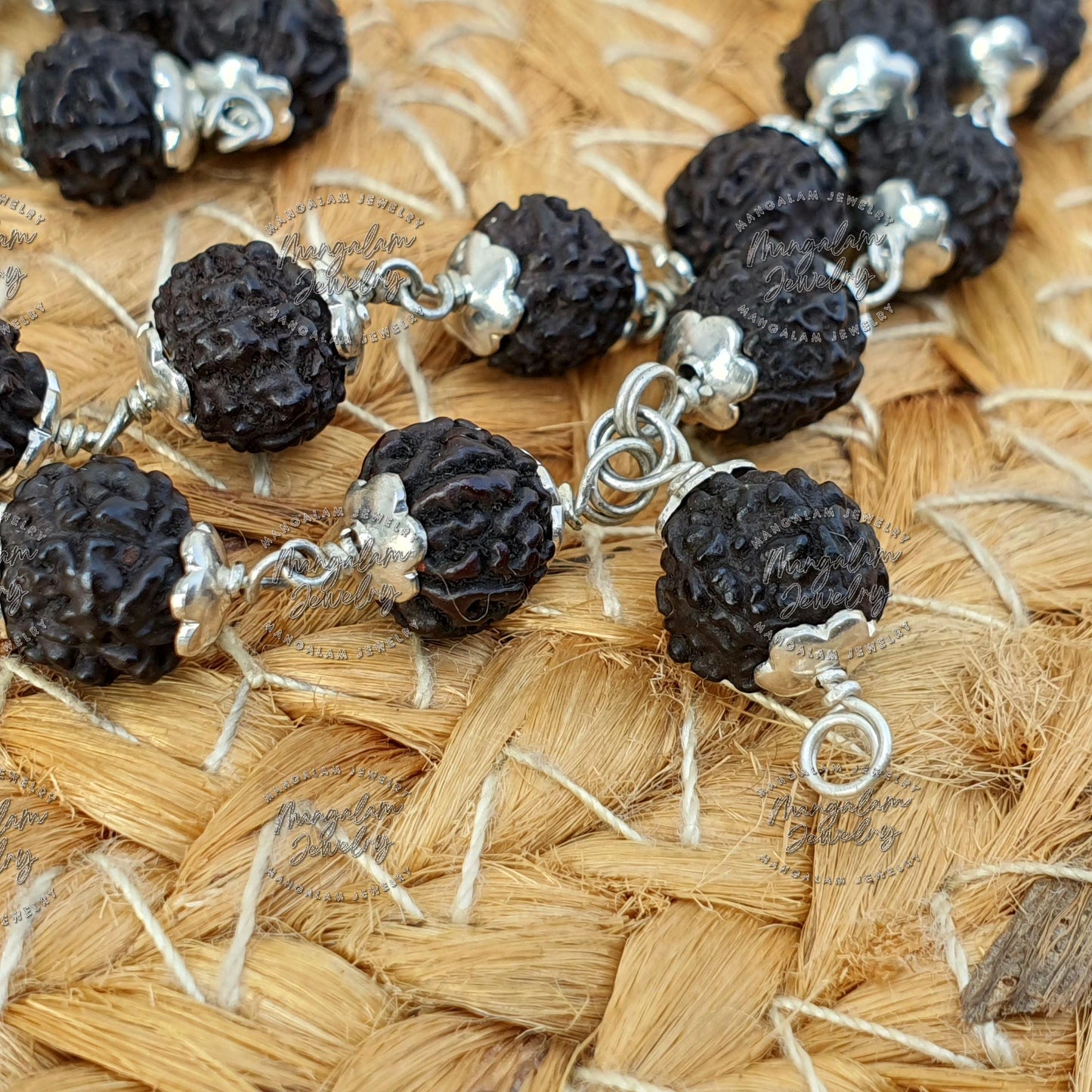 Black Rudraksha Mala - Rudraksha Necklace , Silver Rudraksha Mala Mala Rosary, Yoga Gifts