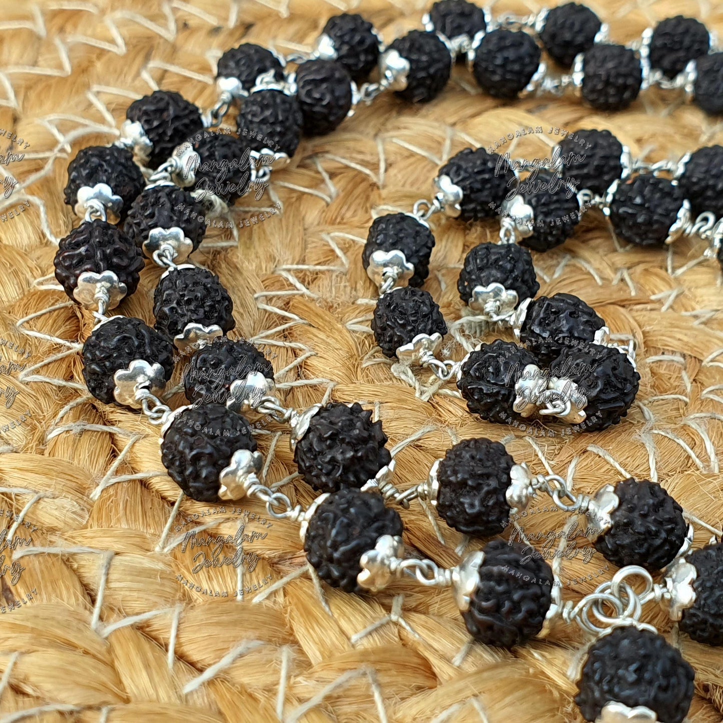 Black Rudraksha Mala - Rudraksha Necklace , Silver Rudraksha Mala Mala Rosary, Yoga Gifts