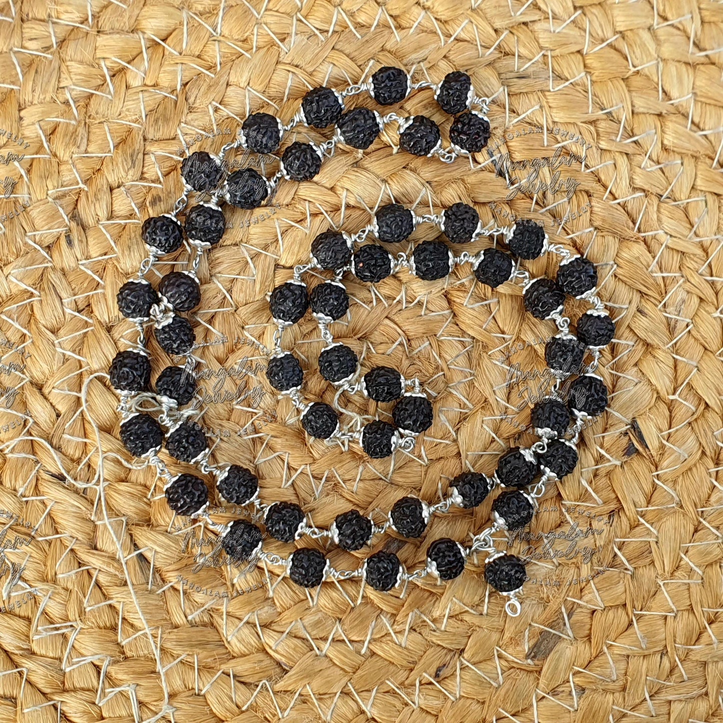 Black Rudraksha Mala - Rudraksha Necklace , Silver Rudraksha Mala Mala Rosary, Yoga Gifts