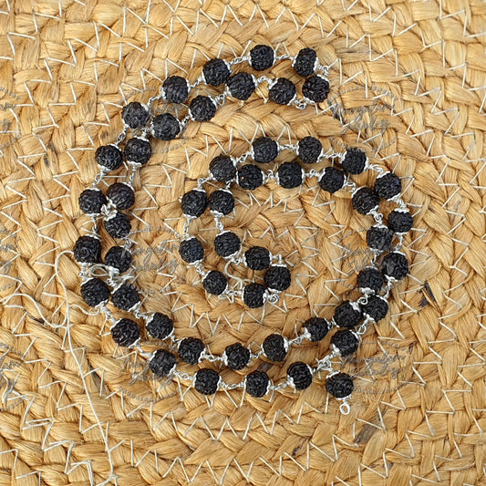 Black Rudraksha Mala - Rudraksha Necklace , Silver Rudraksha Mala Mala Rosary, Yoga Gifts