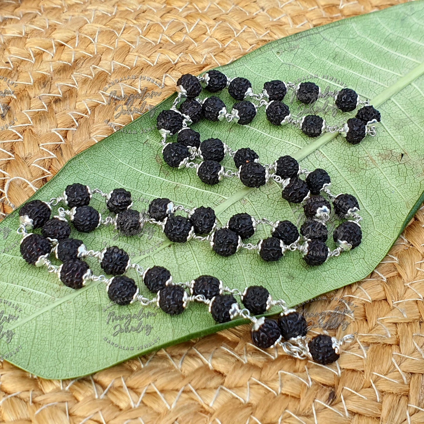 Black Rudraksha Mala - Rudraksha Necklace , Silver Rudraksha Mala Mala Rosary, Yoga Gifts
