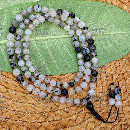 Black Rutile Quartz Tibetan Necklace, Black Rutile Quartz Mala, Statement Necklace, Yoga Gifts
