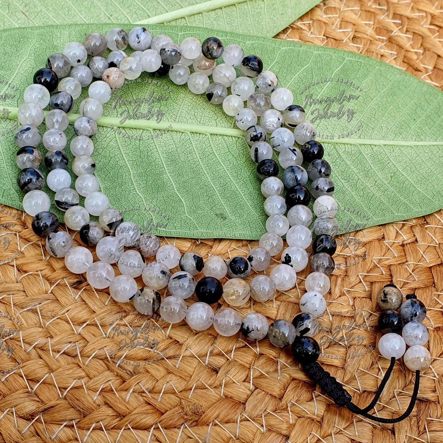 Black Rutile Quartz Tibetan Necklace, Black Rutile Quartz Mala, Statement Necklace, Yoga Gifts