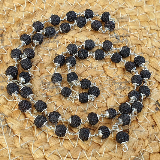 Black Rudraksha Mala - Rudraksha Necklace , Silver Rudraksha Mala Mala Rosary, Yoga Gifts