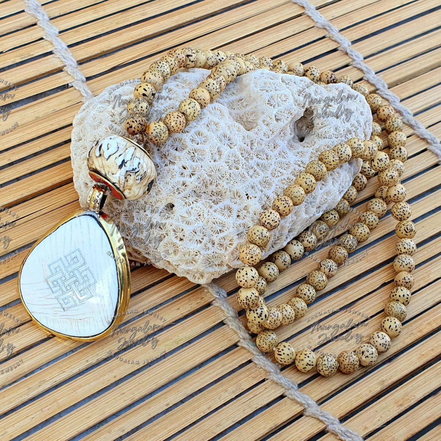 Lotus Seed Endless Knot Conch Mala, Tibetan 108 Bead from Nepal, Buddhist Meditation Mala, Japa Mala, Nepali Lotus Seed Handmade Necklace.