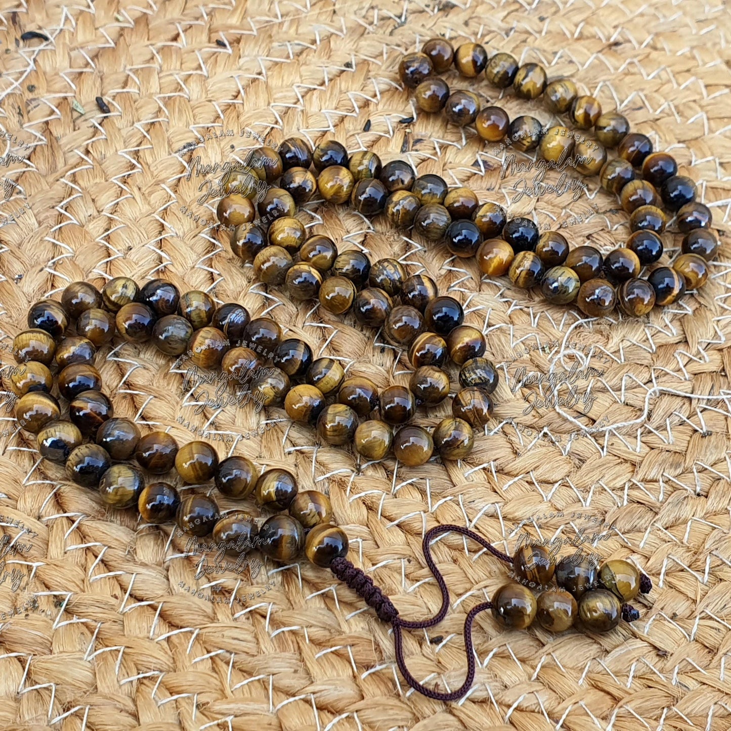 Tigers Eye 108 Mala Necklace 8mm Knotted Tigers Eye Necklace, Gemstone Japa Mala Beads, Protection Necklace, Tigers Eye Crystal Necklace