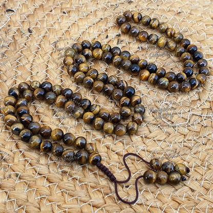 Tigers Eye 108 Mala Necklace 8mm Knotted Tigers Eye Necklace, Gemstone Japa Mala Beads, Protection Necklace, Tigers Eye Crystal Necklace
