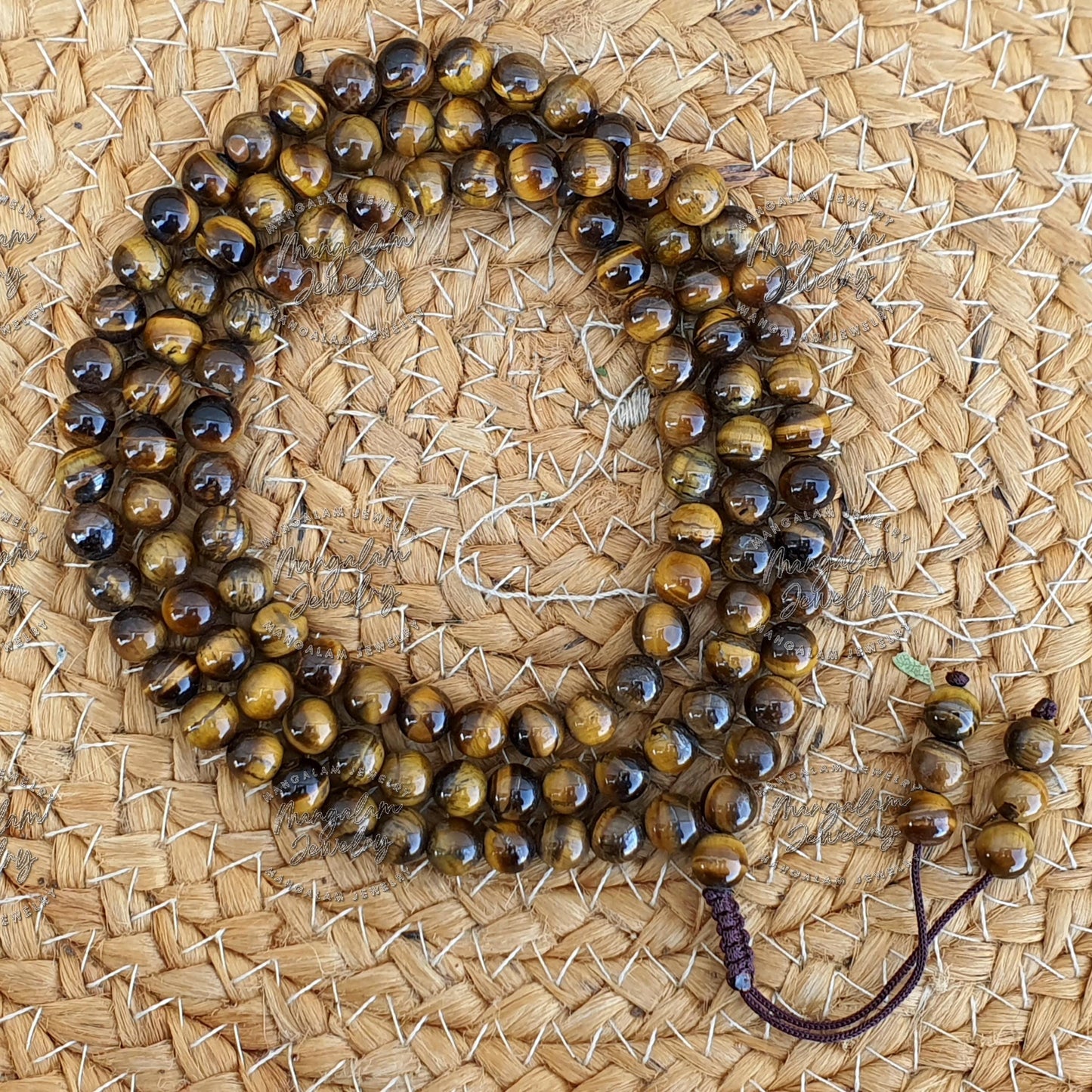 Tigers Eye 108 Mala Necklace 8mm Knotted Tigers Eye Necklace, Gemstone Japa Mala Beads, Protection Necklace, Tigers Eye Crystal Necklace
