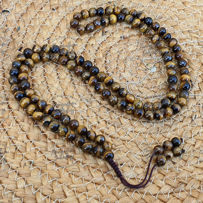 Tigers Eye 108 Mala Necklace 8mm Knotted Tigers Eye Necklace, Gemstone Japa Mala Beads, Protection Necklace, Tigers Eye Crystal Necklace