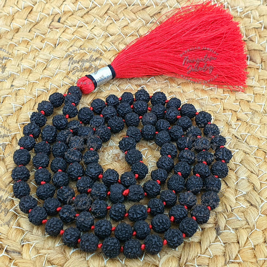 5 Mukhi Black Rudraksha Mala - Lab Certified, 5 Mukhi Rudraksha Necklace, Spiritual Mala, Yoga Gifts, Statement Necklace, Handmade Jewelry
