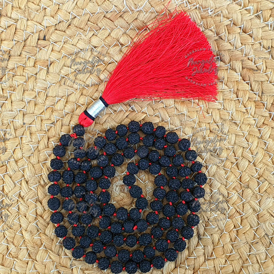 5 Mukhi Black Rudraksha Mala - Lab Certified, 5 Mukhi Rudraksha Necklace, Spiritual Mala, Yoga Gifts, Statement Necklace, Handmade Jewelry